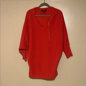 Eileen Fisher Bright Red V-Neck Ribbed Pullover